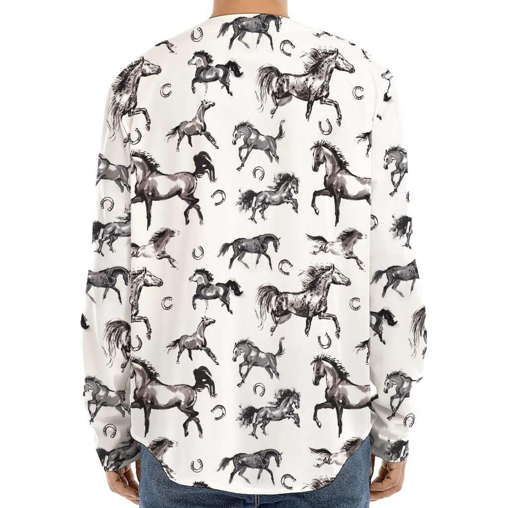 Watercolor Horse Pattern Print Long Sleeve Baseball Jersey