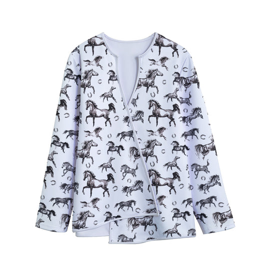 Watercolor Horse Pattern Print Long Sleeve Short Coat