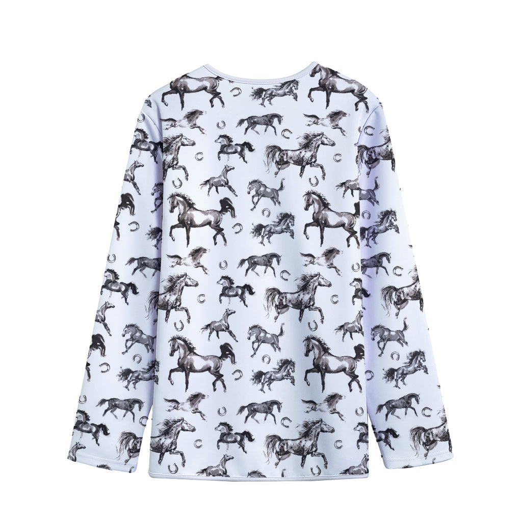 Watercolor Horse Pattern Print Long Sleeve Short Coat