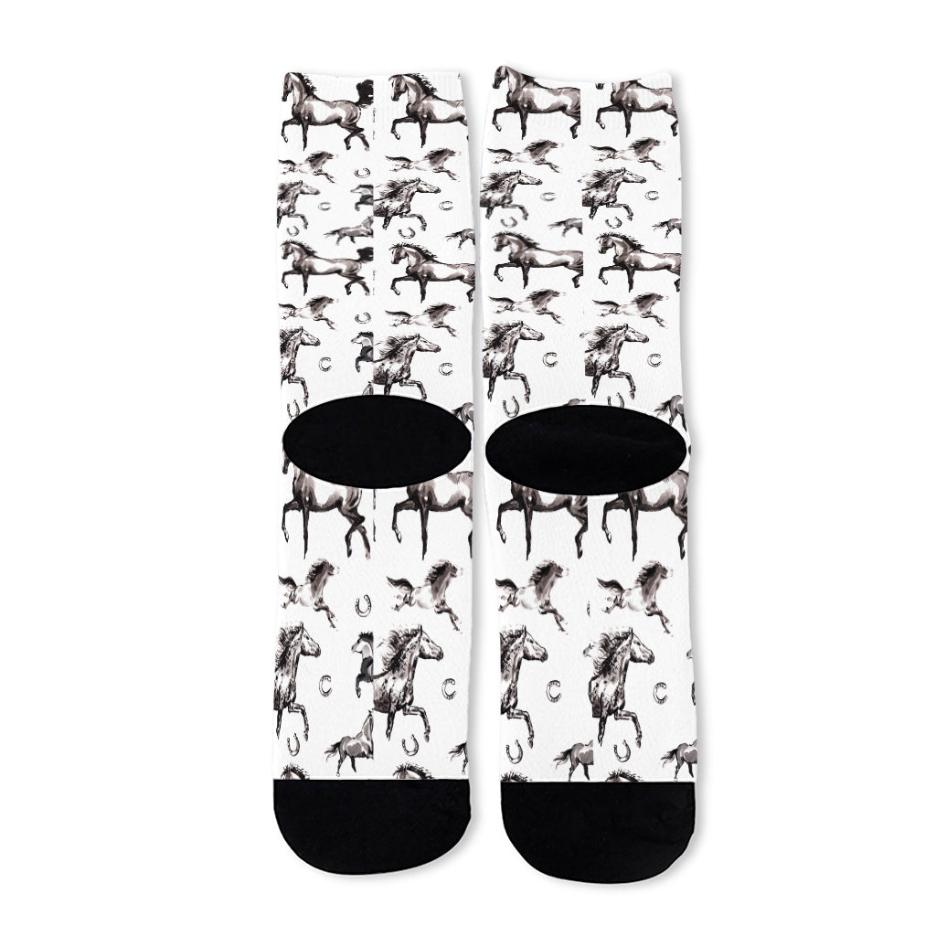 Watercolor Horse Pattern Print Long Socks