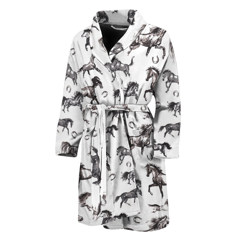 Watercolor Horse Pattern Print Men's Bathrobe