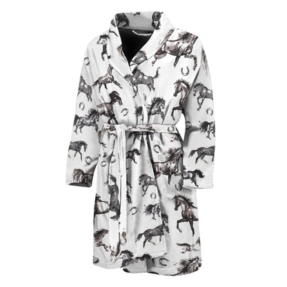 Watercolor Horse Pattern Print Men's Bathrobe