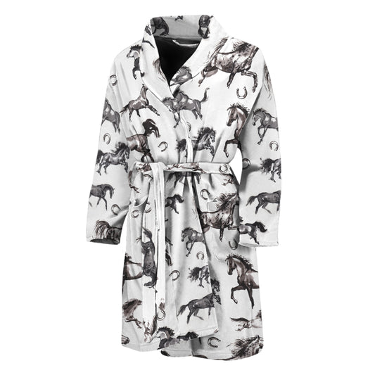 Watercolor Horse Pattern Print Men's Bathrobe