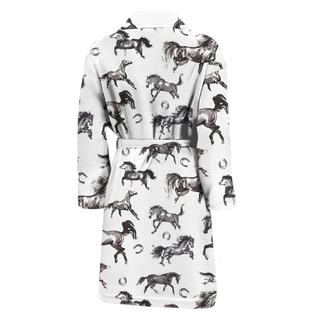 Watercolor Horse Pattern Print Men's Bathrobe