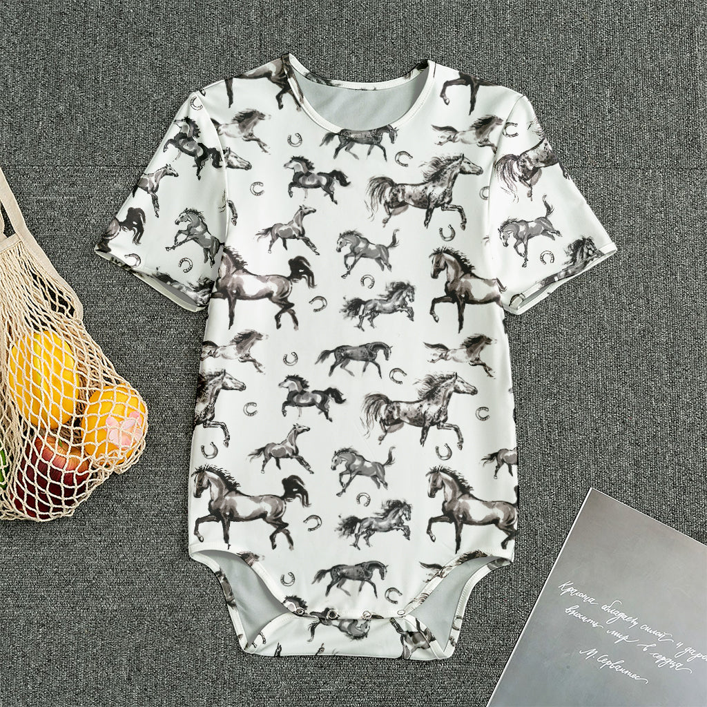 Watercolor Horse Pattern Print Men's Bodysuit