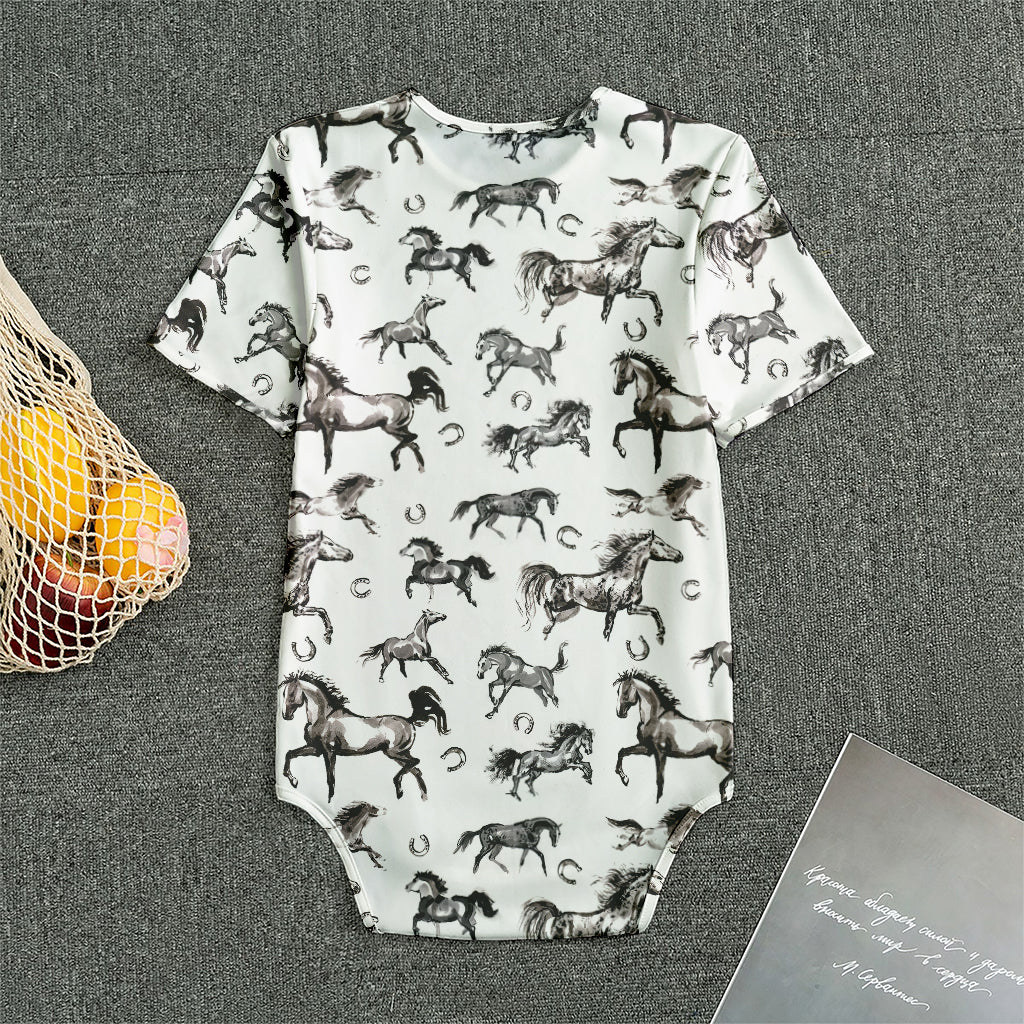 Watercolor Horse Pattern Print Men's Bodysuit