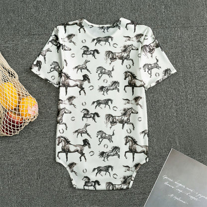 Watercolor Horse Pattern Print Men's Bodysuit