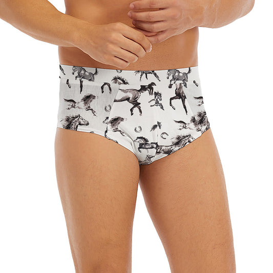 Watercolor Horse Pattern Print Men's Briefs