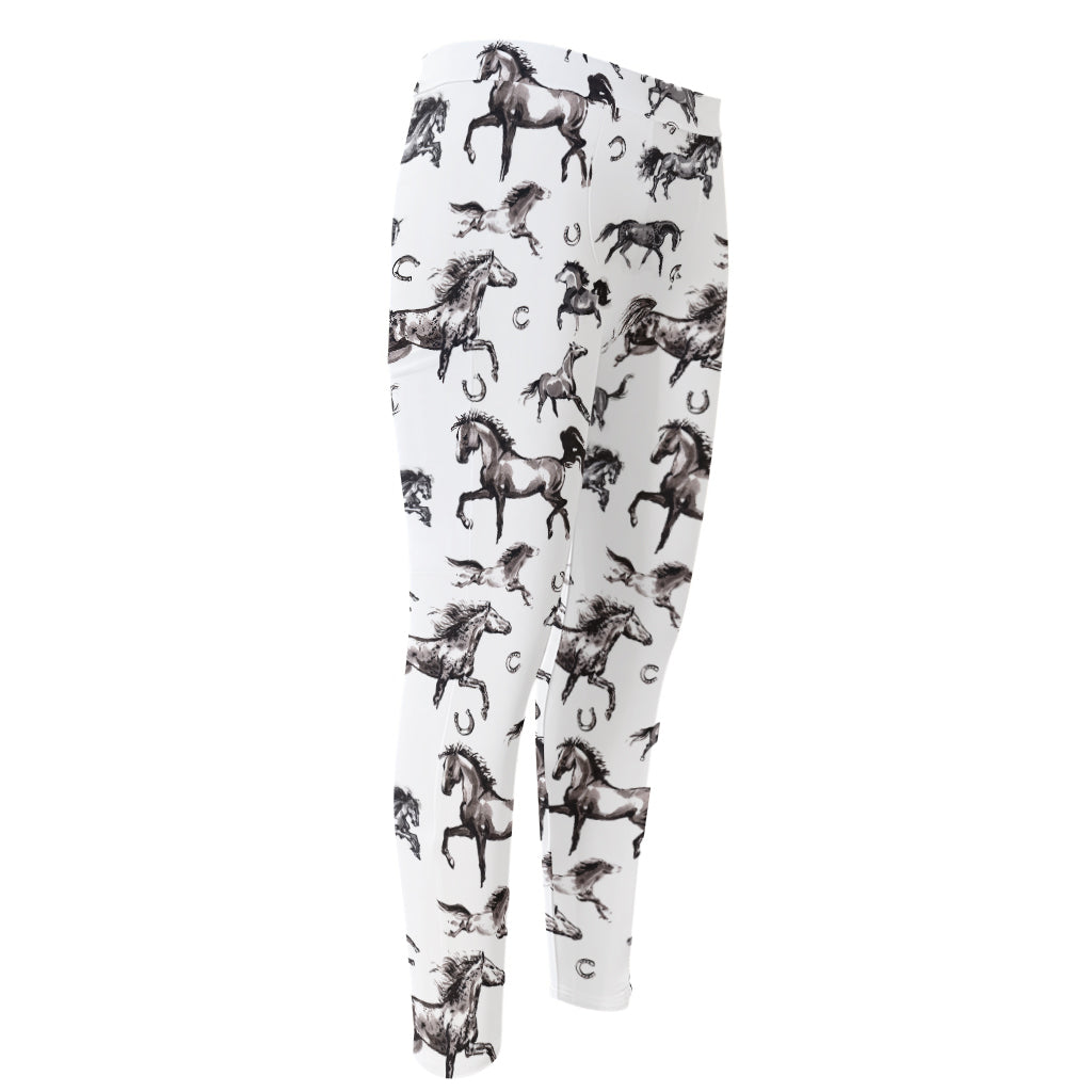 Watercolor Horse Pattern Print Men's Compression Pants