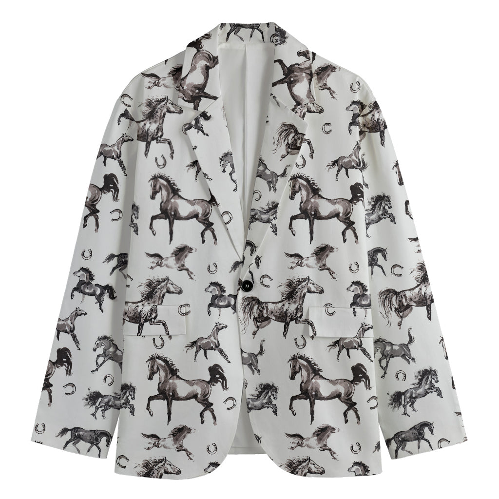 Watercolor Horse Pattern Print Men's Cotton Blazer