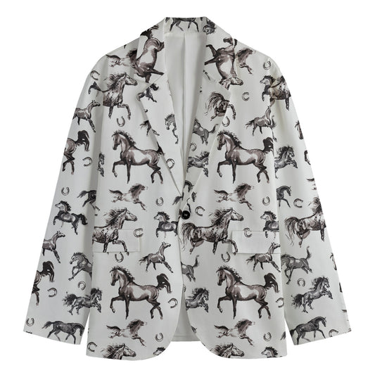 Watercolor Horse Pattern Print Men's Cotton Blazer