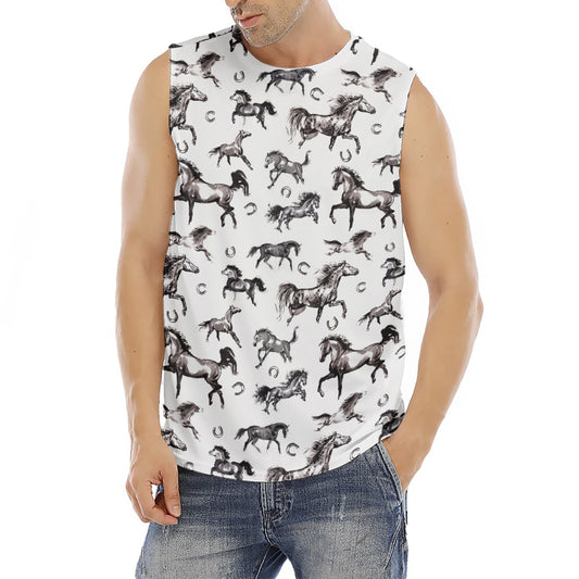 Watercolor Horse Pattern Print Men's Fitness Tank Top