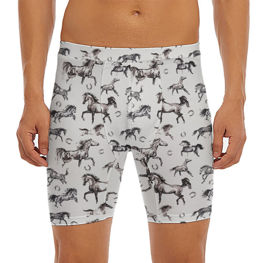 Watercolor Horse Pattern Print Men's Long Boxer Briefs