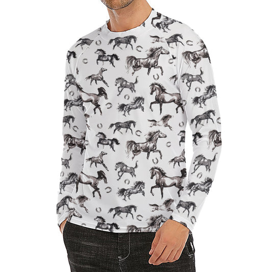 Watercolor Horse Pattern Print Men's Long Sleeve Rash Guard