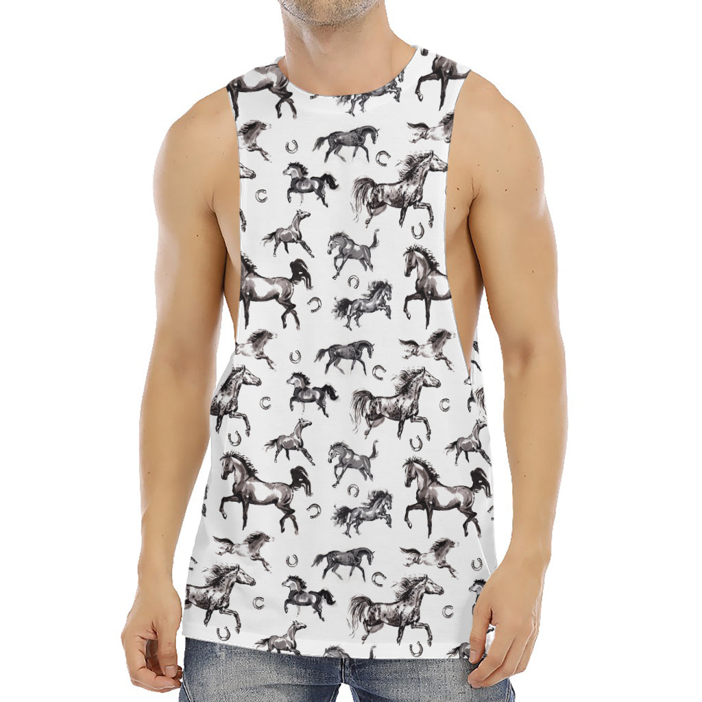 Watercolor Horse Pattern Print Men's Muscle Tank Top