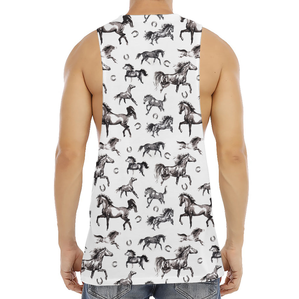 Watercolor Horse Pattern Print Men's Muscle Tank Top