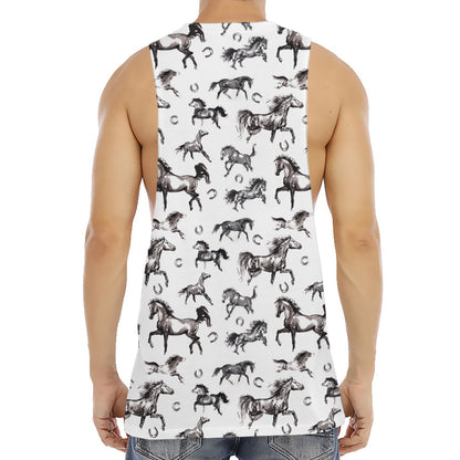 Watercolor Horse Pattern Print Men's Muscle Tank Top