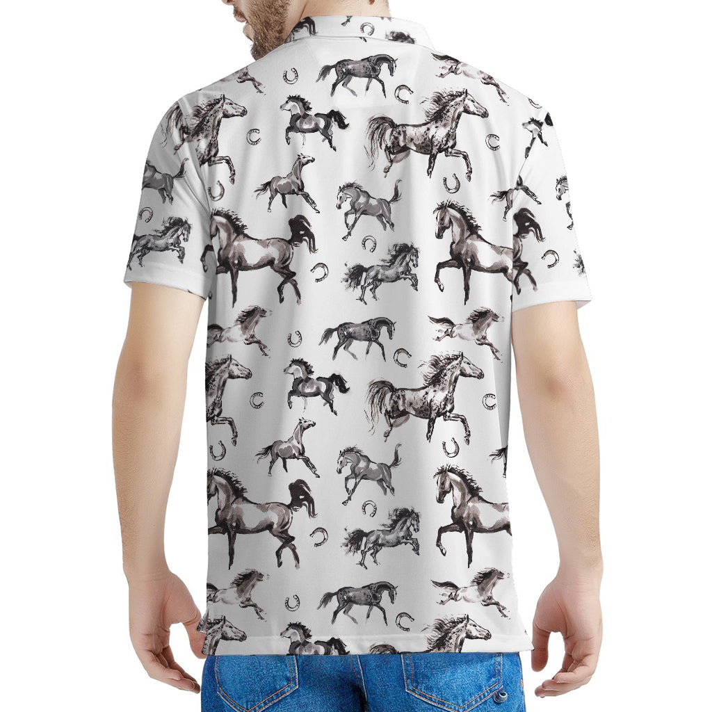 Watercolor Horse Pattern Print Men's Polo Shirt