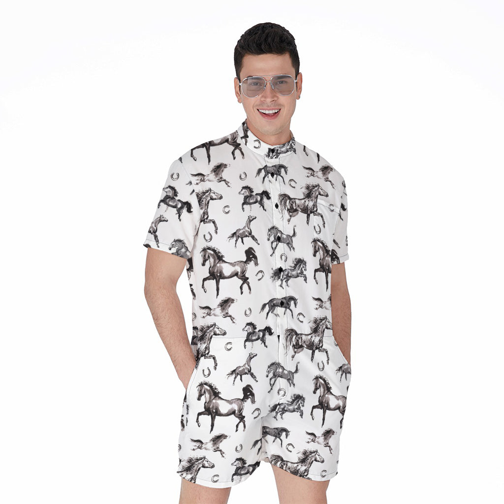 Watercolor Horse Pattern Print Men's Rompers