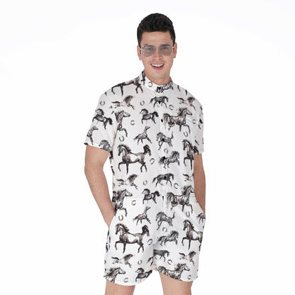 Watercolor Horse Pattern Print Men's Rompers