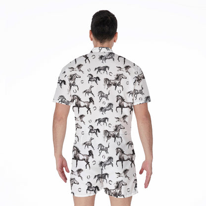 Watercolor Horse Pattern Print Men's Rompers