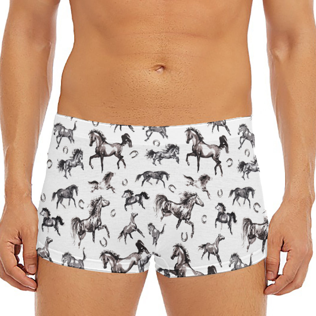 Watercolor Horse Pattern Print Men's Short Boxer Briefs
