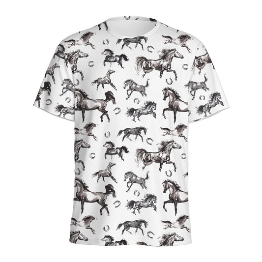 Watercolor Horse Pattern Print Men's Sports T-Shirt