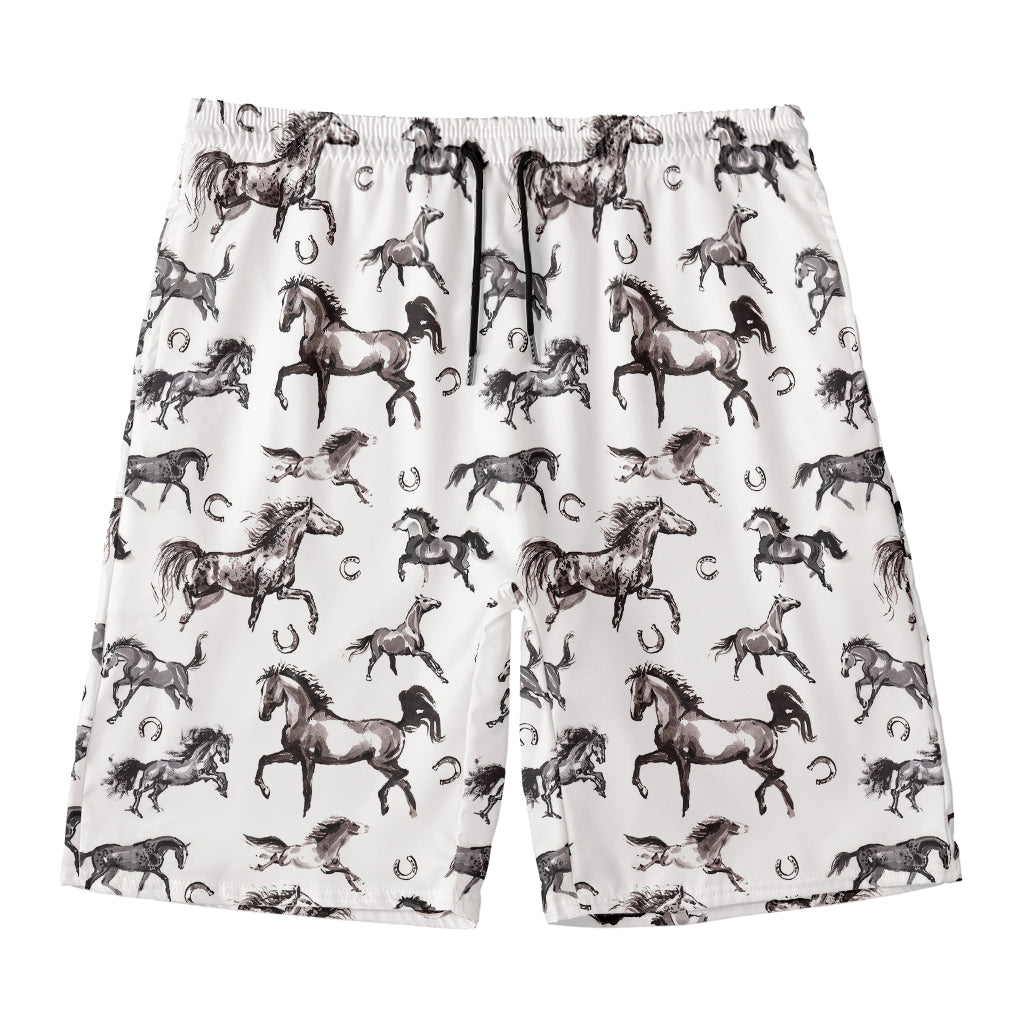 Watercolor Horse Pattern Print Men's Swim Trunks
