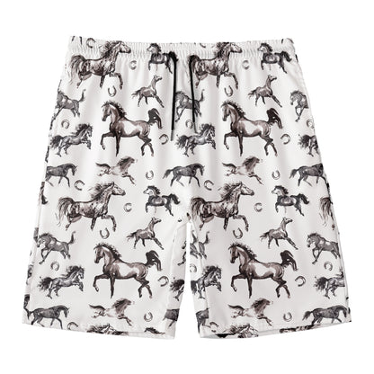 Watercolor Horse Pattern Print Men's Swim Trunks