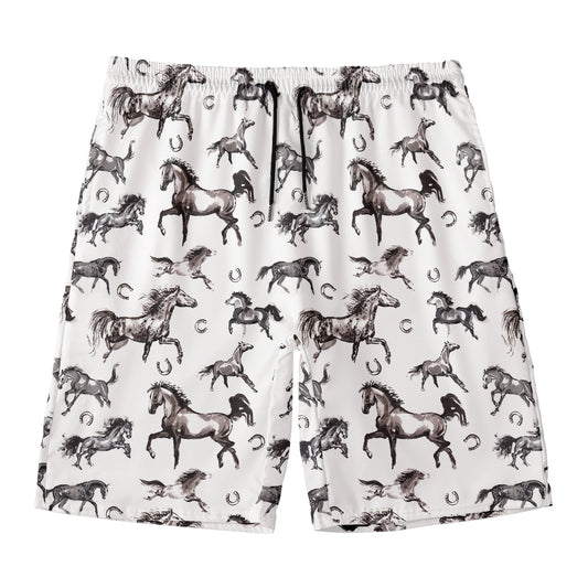 Watercolor Horse Pattern Print Men's Swim Trunks