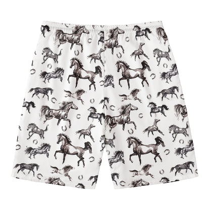 Watercolor Horse Pattern Print Men's Swim Trunks