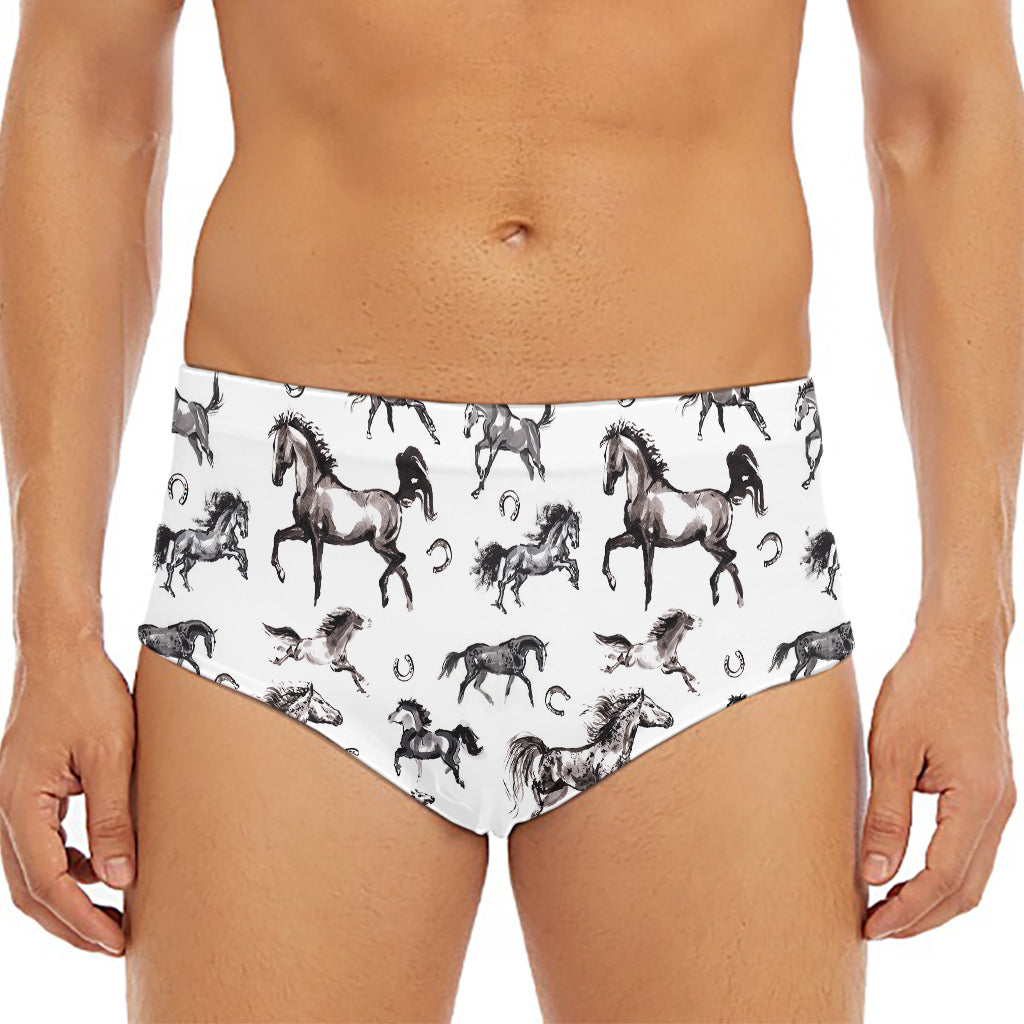 Watercolor Horse Pattern Print Men's Triangle Swim Briefs