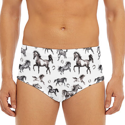 Watercolor Horse Pattern Print Men's Triangle Swim Briefs