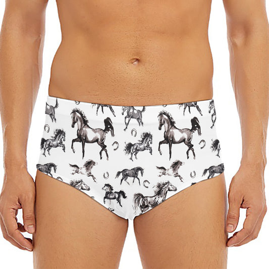 Watercolor Horse Pattern Print Men's Triangle Swim Briefs