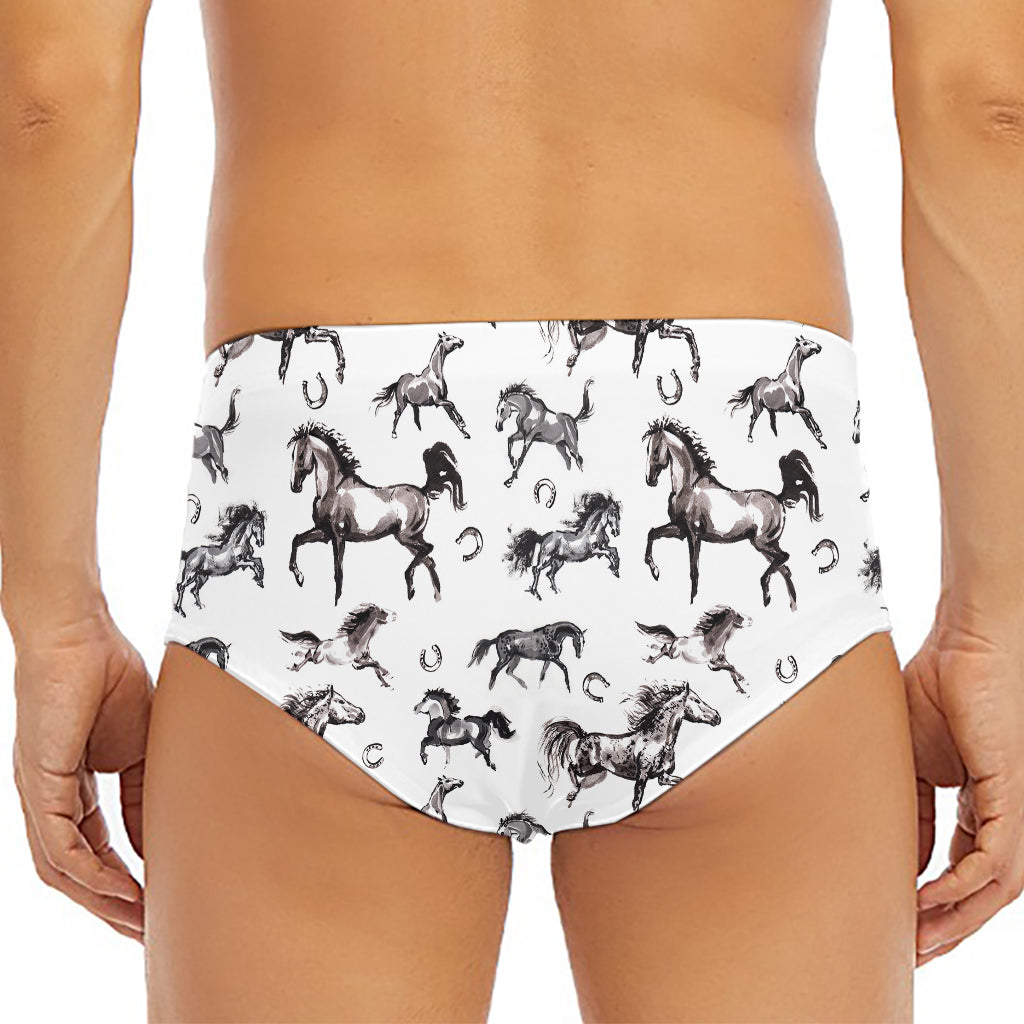 Watercolor Horse Pattern Print Men's Triangle Swim Briefs