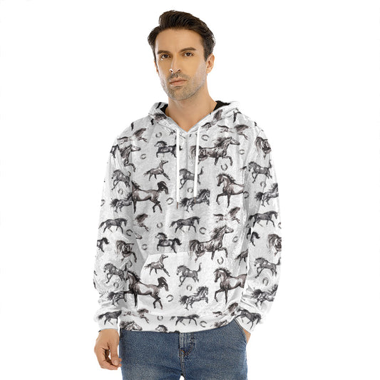 Watercolor Horse Pattern Print Men's Velvet Pullover Hoodie