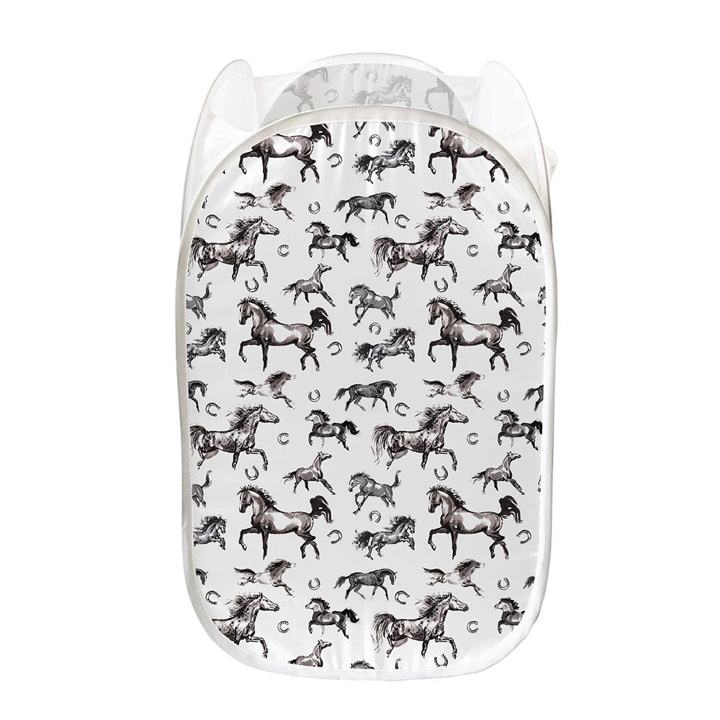 Watercolor Horse Pattern Print Mesh Laundry Hamper