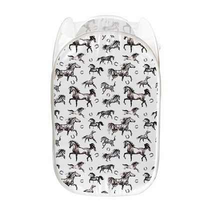 Watercolor Horse Pattern Print Mesh Laundry Hamper