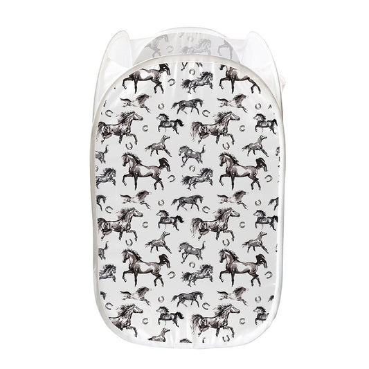 Watercolor Horse Pattern Print Mesh Laundry Hamper