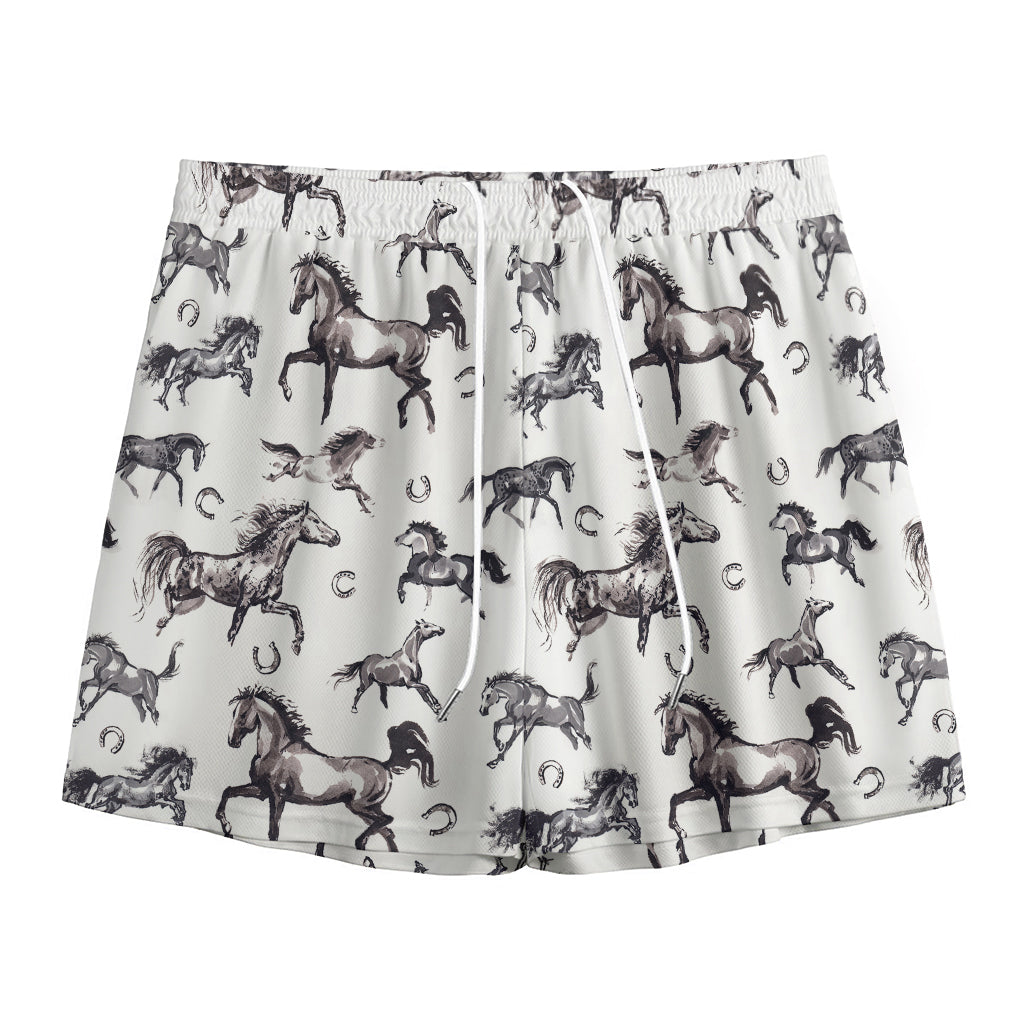 Watercolor Horse Pattern Print Mesh Shorts