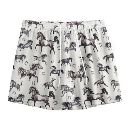 Watercolor Horse Pattern Print Mesh Shorts
