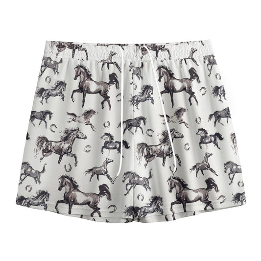 Watercolor Horse Pattern Print Mesh Shorts