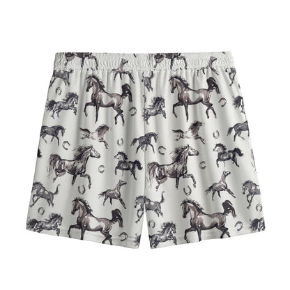 Watercolor Horse Pattern Print Mesh Shorts