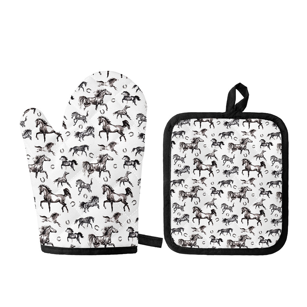 Watercolor Horse Pattern Print Oven Mitt And Pot Holder Set