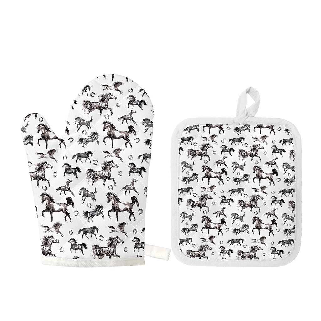 Watercolor Horse Pattern Print Oven Mitt And Pot Holder Set