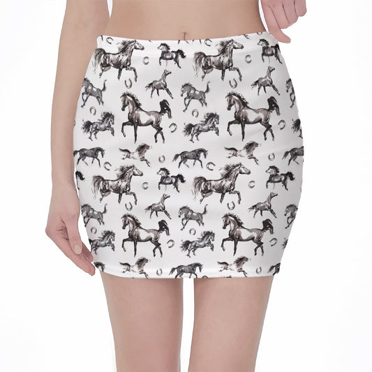 Watercolor Horse Pattern Print Pencil Mini Skirt