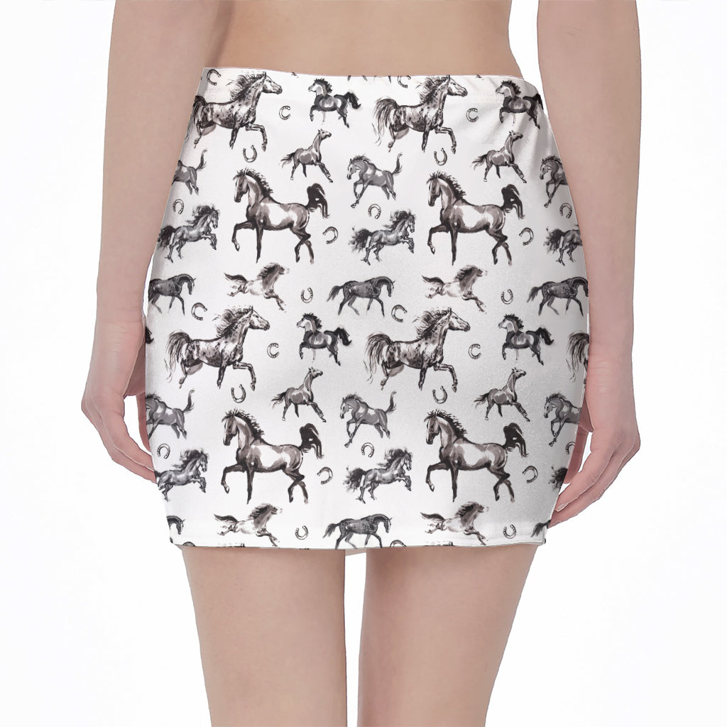 Watercolor Horse Pattern Print Pencil Mini Skirt