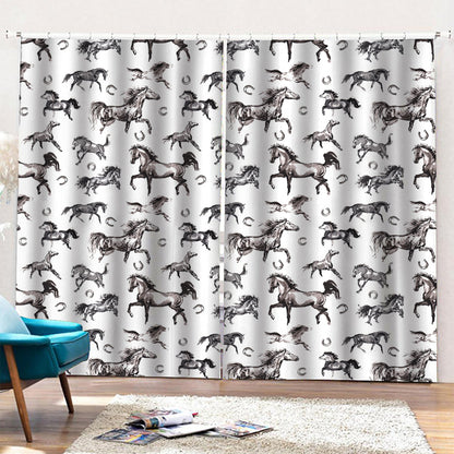 Watercolor Horse Pattern Print Pencil Pleat Curtains