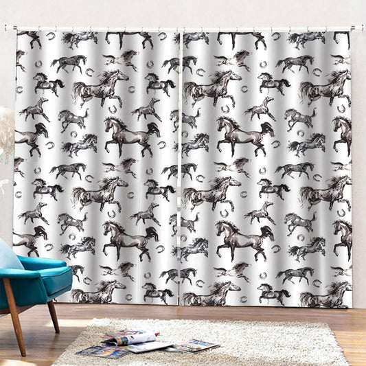 Watercolor Horse Pattern Print Pencil Pleat Curtains