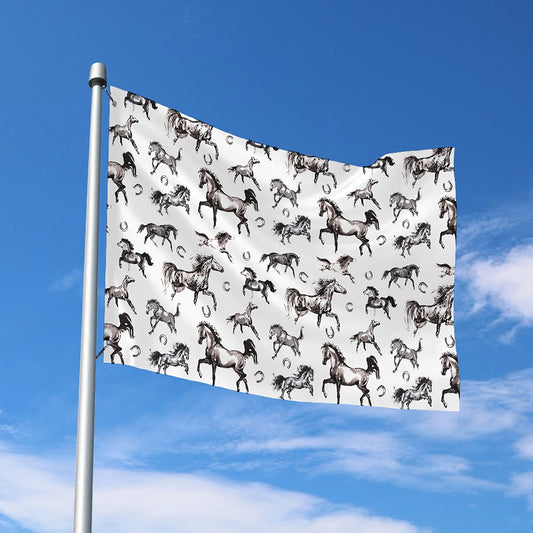 Watercolor Horse Pattern Print Polyester Flag